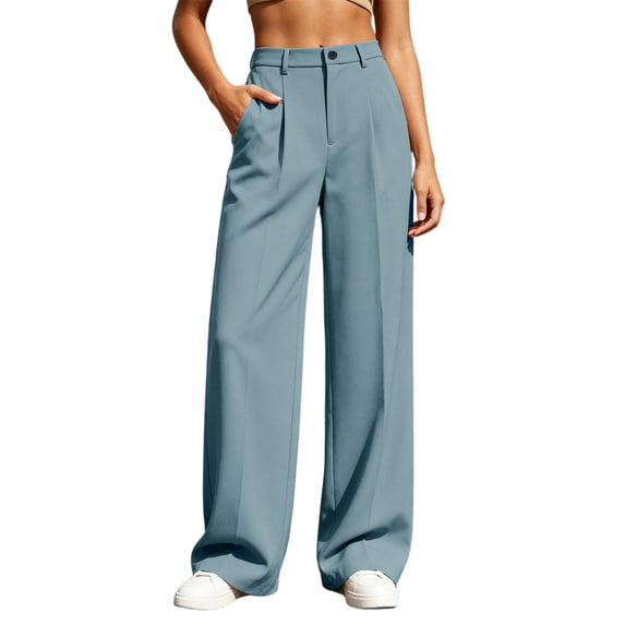 SOOMLON Dress Pants for Women Wide Leg Plus Size Button Zip Office Pant Ankle Pants with Pockets Slacks Business Trouser
