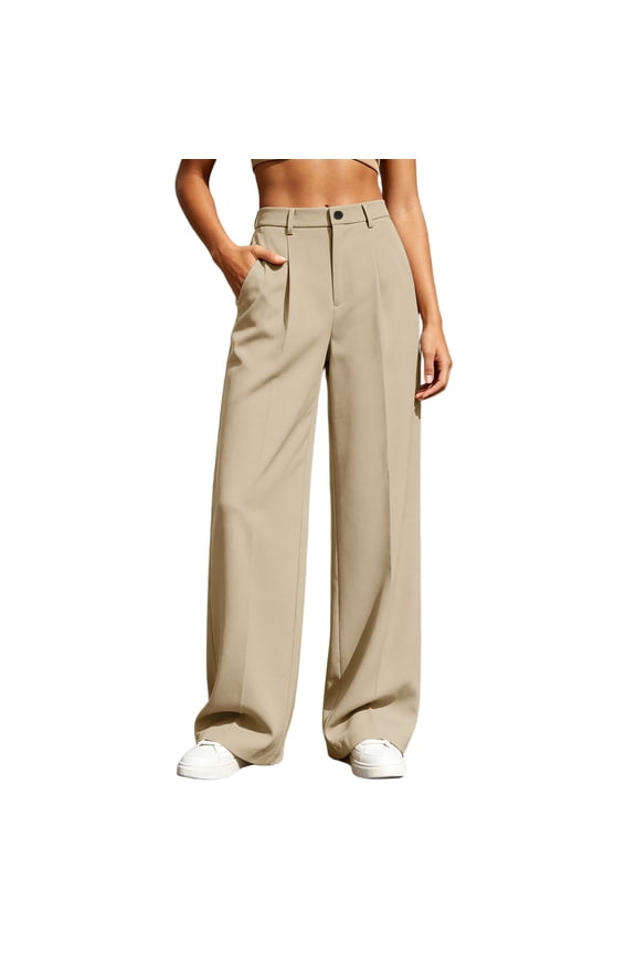 Dress Pants for Women Wide Leg Plus Size Button Zip Office Pant Ankle Pants with Pockets Slacks Business Trouser