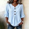 thumbnail image 1 of SOOMLON Dressy Blouses for Women Plus Size Henley Ruffle Sleeve Tunic Button Striped Ruched Shirts Fall Fashion Clothes, 1 of 5
