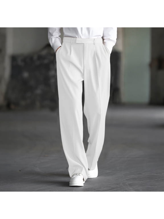 Dressy Pants for Men Big and Tall Button Straight Leg Work Pants Draped Ruched Trouser Versatile Suit Pants