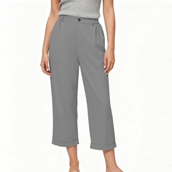 SOOMLON Flowy Capris for Women Plus Size Wide Leg Chino Pants Ruched Button Trousers Travel Vacation Clothes with Pockets