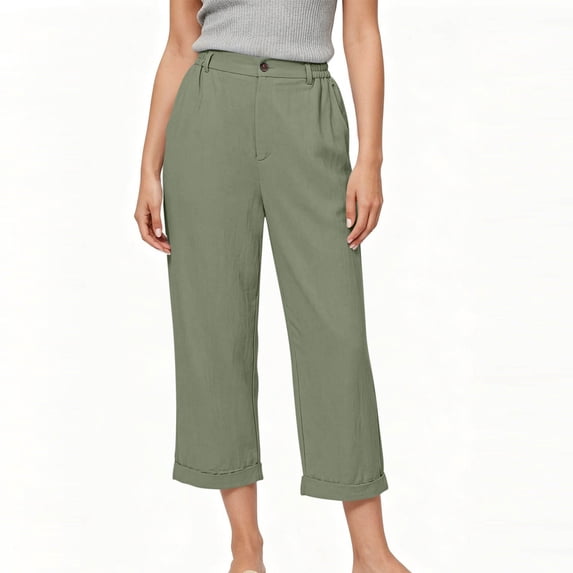 SOOMLON Flowy Capris for Women Plus Size Wide Leg Chino Pants Ruched Button Trousers Travel Vacation Clothes with Pockets