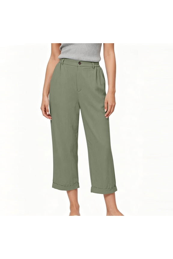 Flowy Capris for Women Plus Size Wide Leg Chino Pants Ruched Button Trousers Travel Vacation Clothes with Pockets