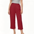 thumbnail image 1 of SOOMLON Flowy Capris for Women Plus Size Wide Leg Chino Pants Ruched Button Trousers Travel Vacation Clothes with Pockets, 1 of 7