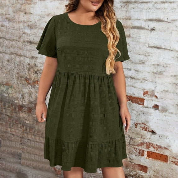 SOOMLON Flowy Dresses for Women Plus Size Crew Neck Short Sleeve Mini Dress Sack T Shirt Dress Loose Summer Sundress