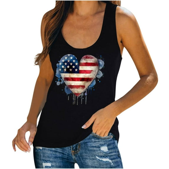 SOOMLON Fourth of July Summer Tank Tops for Women Heart Distressed Usa Flag Shirts Crew Neck 4th of July Tops Sleeveless Loose Fitting T-Shirt Business Tee Blouse Clothing