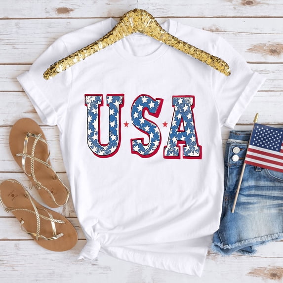 SOOMLON Fourth of July Womens Summer Tops Usa Flag Shirts Crew Neck 4th of July Tops Short Sleeve Loose Fit T-Shirt Beach Tee Blouse Clothing