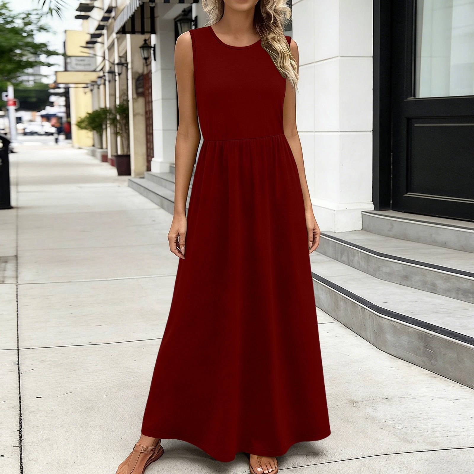 plus size ankle length dresses SOOMLON Going Out for Women Crew Neck Sleeveless Dress A Line Tank Dress Boho Sundress ranging from classic lace Color:Rosey Pink link-lola-backless-gown a line cotton women's