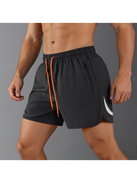 Gym Shorts for Men with Zipper Pockets Elastic Waist Drawstring Half Pants Split Workout Shorts Active Shorts