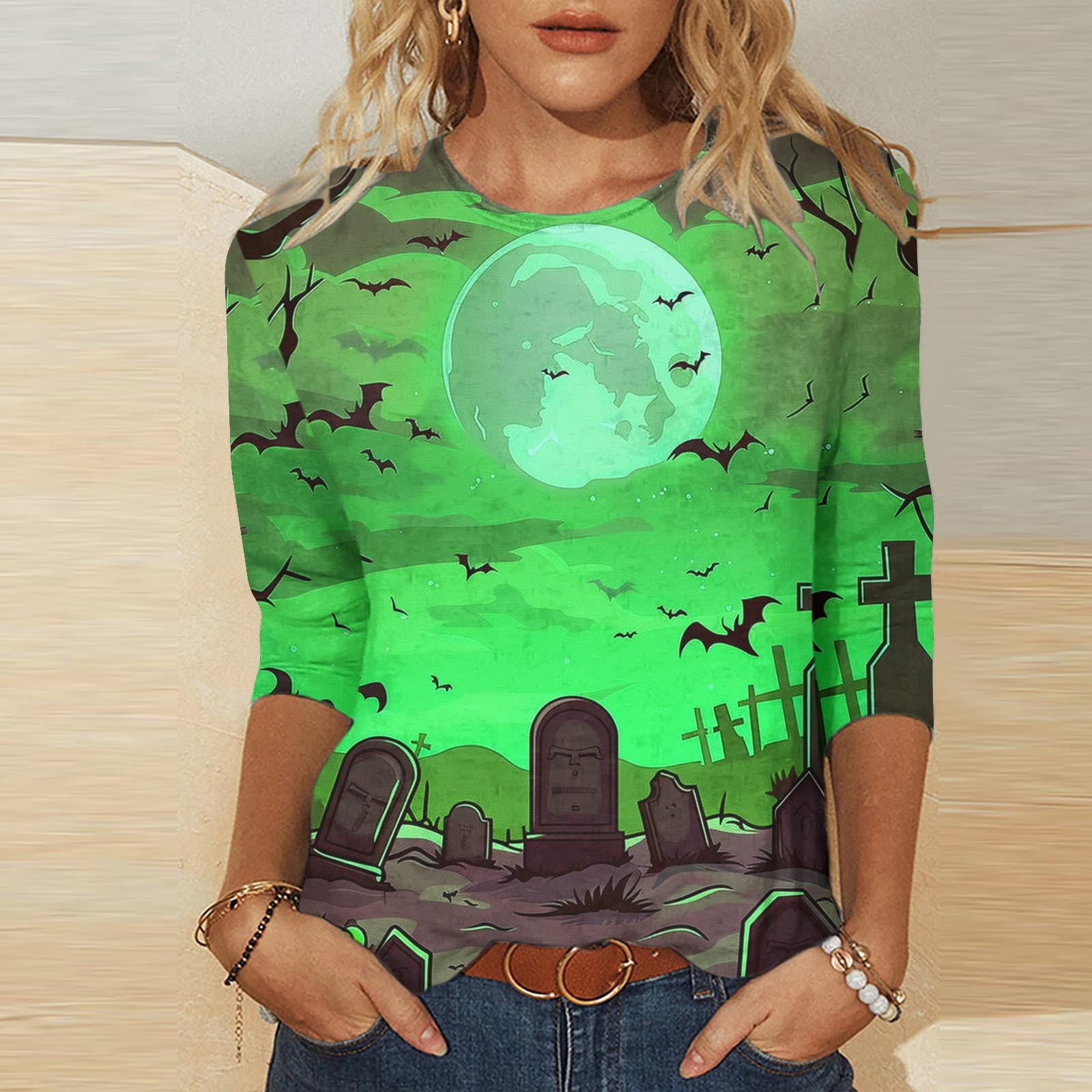 SOOMLON Halloween 3/4 Sleeve Shirts for Women Funny Plus Size 3/4 ...
