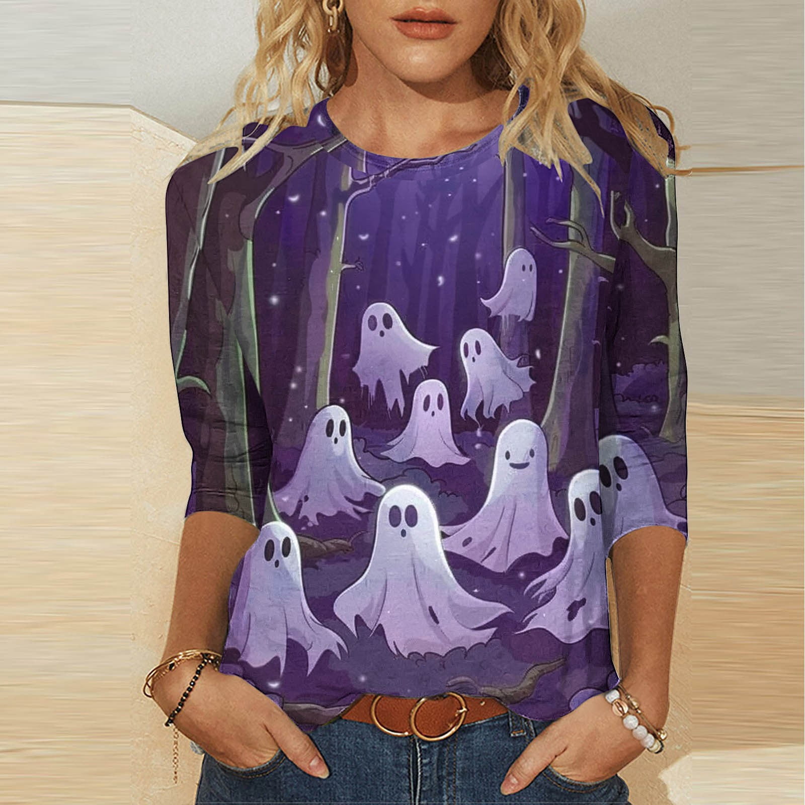SOOMLON Halloween 3/4 Sleeve Shirts for Women Funny Plus Size 3/4 ...