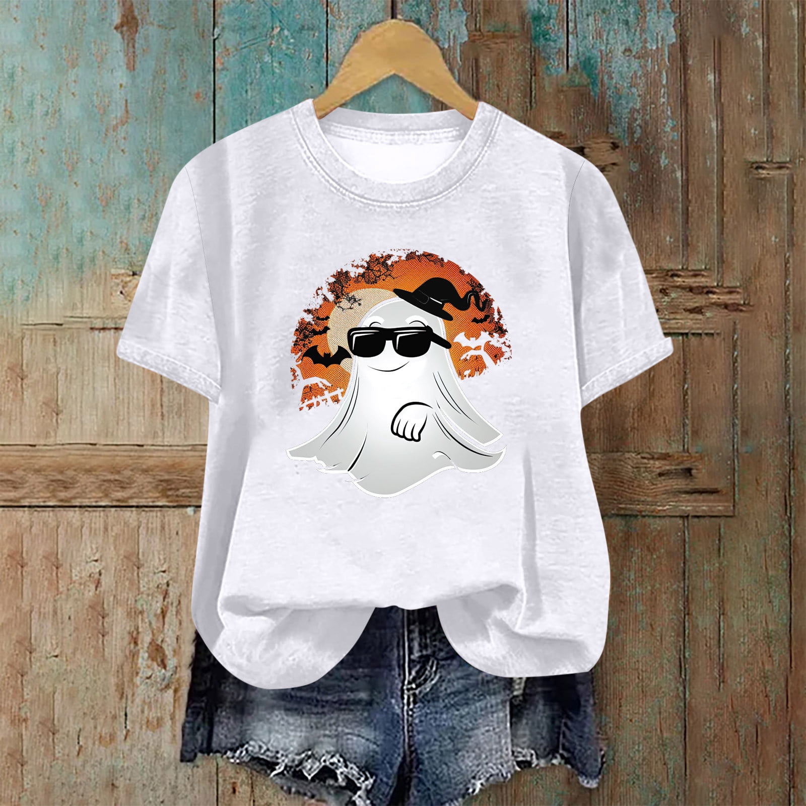 SOOMLON Halloween Shirts for Women Funny Plus Size Short Sleeve Ghost ...