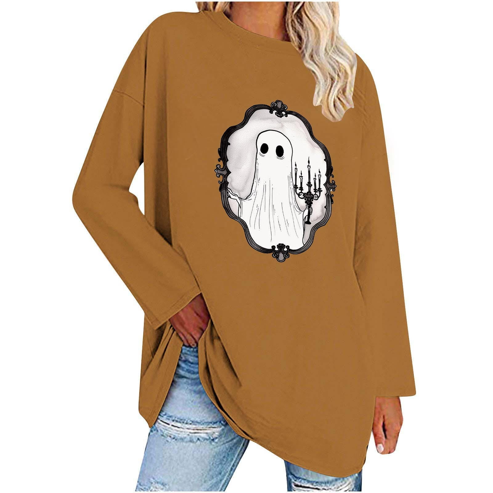 SOOMLON Halloween Shirts for Women Long Sleeve Ghost Pumpkin Outfits ...