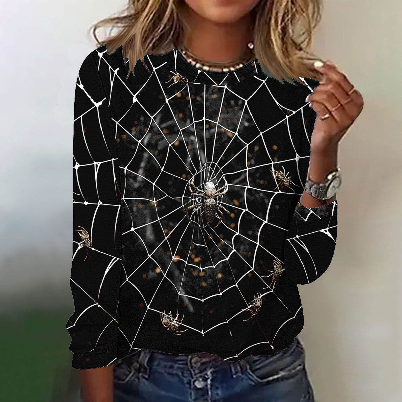 SOOMLON Halloween Shirts Women Long Sleeve Spider Pumpkin Apparel ...