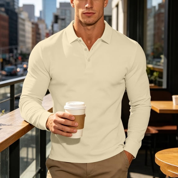 SOOMLON Henley Shirts for Men Long Sleeve Big and Tall Button Shirt Built in Collar Classy Shirts Fall Business Clothes