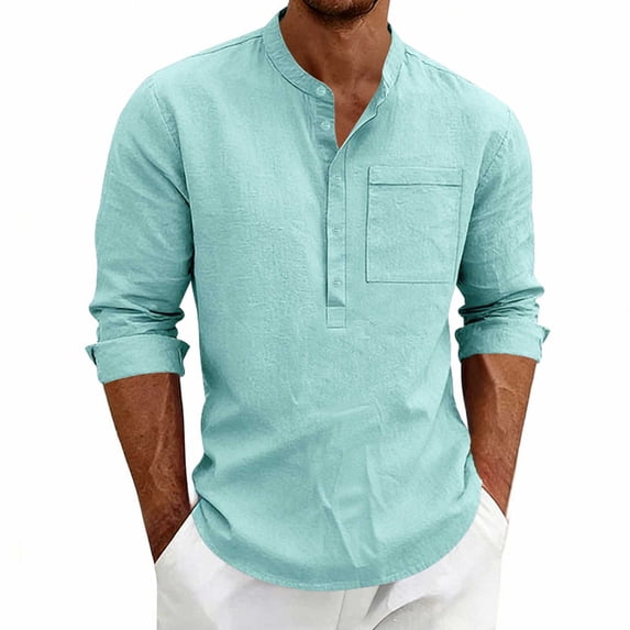SOOMLON Henley Shirts for Men Long Sleeve Big and Tall Button Shirts Fashion Work Shirt Cozy Office Wear with Pocket