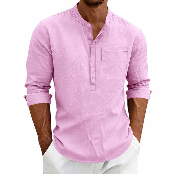 SOOMLON Henley Shirts for Men Long Sleeve Big and Tall Button Shirts Fashion Work Shirt Cozy Office Wear with Pocket