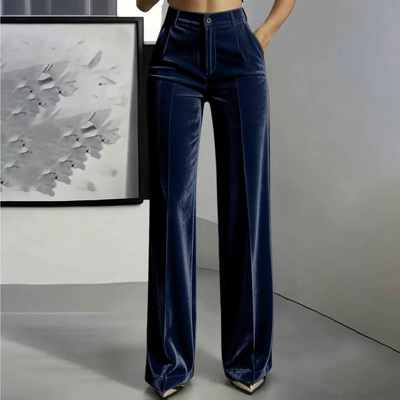 SOOMLON High Waisted Pants for Women Wide Leg Plus Size Button Ankle Pants Velour Long Pants with Pockets Winter Clothes
