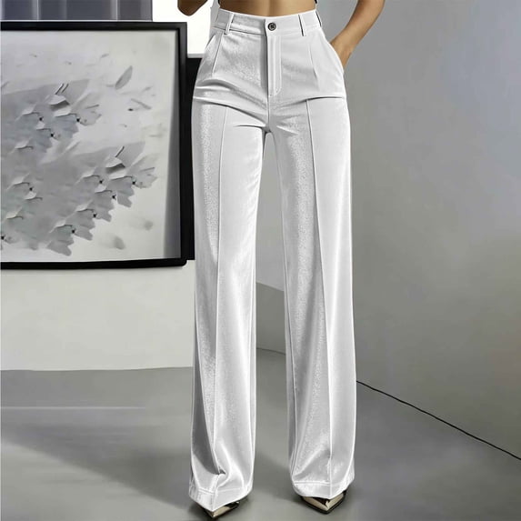 SOOMLON High Waisted Pants for Women Wide Leg Plus Size Button Ankle Pants Velour Long Pants with Pockets Winter Clothes