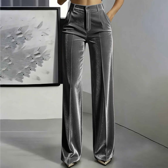 SOOMLON High Waisted Pants for Women Wide Leg Plus Size Button Ankle Pants Velour Long Pants with Pockets Winter Clothes