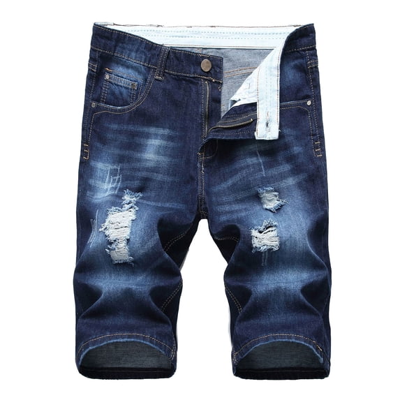 SOOMLON Jean Shorts for Men Denim Workout Shorts Ripped Comfy Shorts Ripped Denim Trunks Stretchy Jeans Trunks Classic Fit Biker Jeans Trunks Dark Blue XL