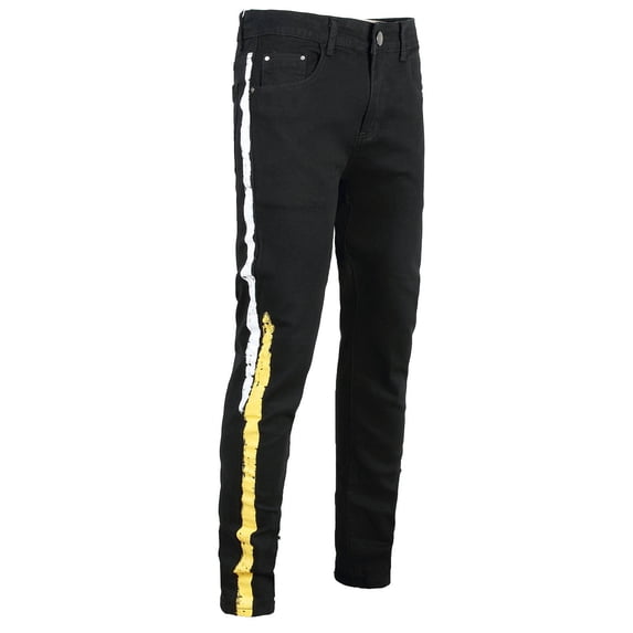 SOOMLON Jogger Pants for Men Casual Pants Printed Comfy Pants Slim Jeans Autumn Denim Straight Ripped Hole Jeans Yellow L