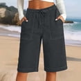 thumbnail image 1 of SOOMLON Jorts Women Plus Size Elastic Waist Drawstring Knee Length Shorts Denim Shorts with Pockets Casual Clothes, 1 of 7