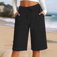 thumbnail image 1 of SOOMLON Jorts Women Plus Size Elastic Waist Drawstring Knee Length Shorts Denim Shorts with Pockets Casual Clothes, 1 of 7