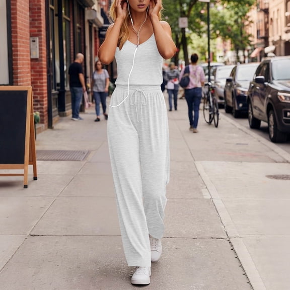 SOOMLON Jumpsuits for Women Plus Size Cusual Spaghetti Strap Rompers Elastic Jumpsuits with Pockets Summer Beach Outfits