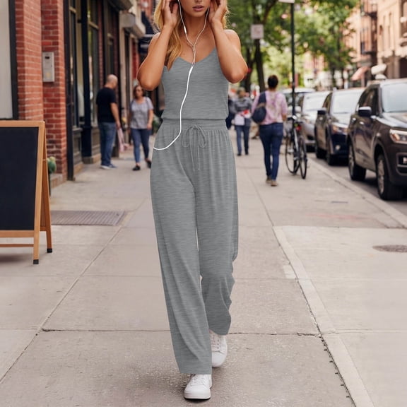 SOOMLON Jumpsuits for Women Plus Size Cusual Spaghetti Strap Rompers Elastic Jumpsuits with Pockets Summer Beach Outfits