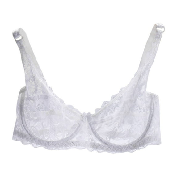 SOOMLON Lace Bras for Women V Neck Straps Underwire Floral Lace Bra Female Lingerie Push Up Bralette White 40
