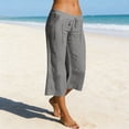 thumbnail image 1 of SOOMLON Linen Capris for Women Plus Size Wide Leg Drawstring Pant Ruched Low Waist Gaucho Pants Casual Wear with Pockets, 1 of 7