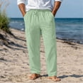 thumbnail image 1 of SOOMLON Linen Pants Men Big and Tall Pants Elastic Waist Drawstring Straight Leg Pants Cusual Trousers with Pockets, 1 of 9