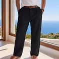 thumbnail image 1 of SOOMLON Linen Pants Men's Summer Big and Tall Long Pants Button Straight Leg Pants with Pockets Casual Beach Pants, 1 of 6