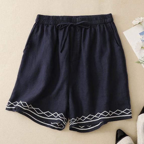 SOOMLON Linen Shorts Women Plus Size Elastic Waist Drawstring Shorts Flowy Chino Shorts with Pockets Casual Bottoms