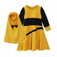 thumbnail image 1 of SOOMLON Little Girl Abayas Maxi Dresses Robe Abaya Clothing Long Dress Long Sleeve Round Neck Patchwork Color Long Dress+headband Cover Two Piece Set Ramadan Yellow 6-7 Years, 1 of 9