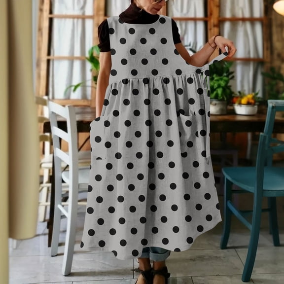 SOOMLON Long Dresses for Women Plus Size Dress Sleeveless Square Neck Lace up Side Dress with Pockets Black Polka Dot Dress