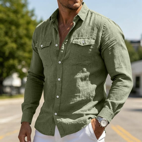 SOOMLON Long Sleeve Work Shirts for Men with Pocket Big and Tall Collar Button down Shirt Dress Shirt Casual Weekend Tops