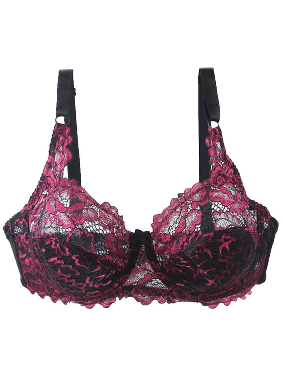 Lounge Bras for Women Lace Underwire Double Breasted Push Up Bra All Day Wear Bra Yoga Bra Hot Pink XL