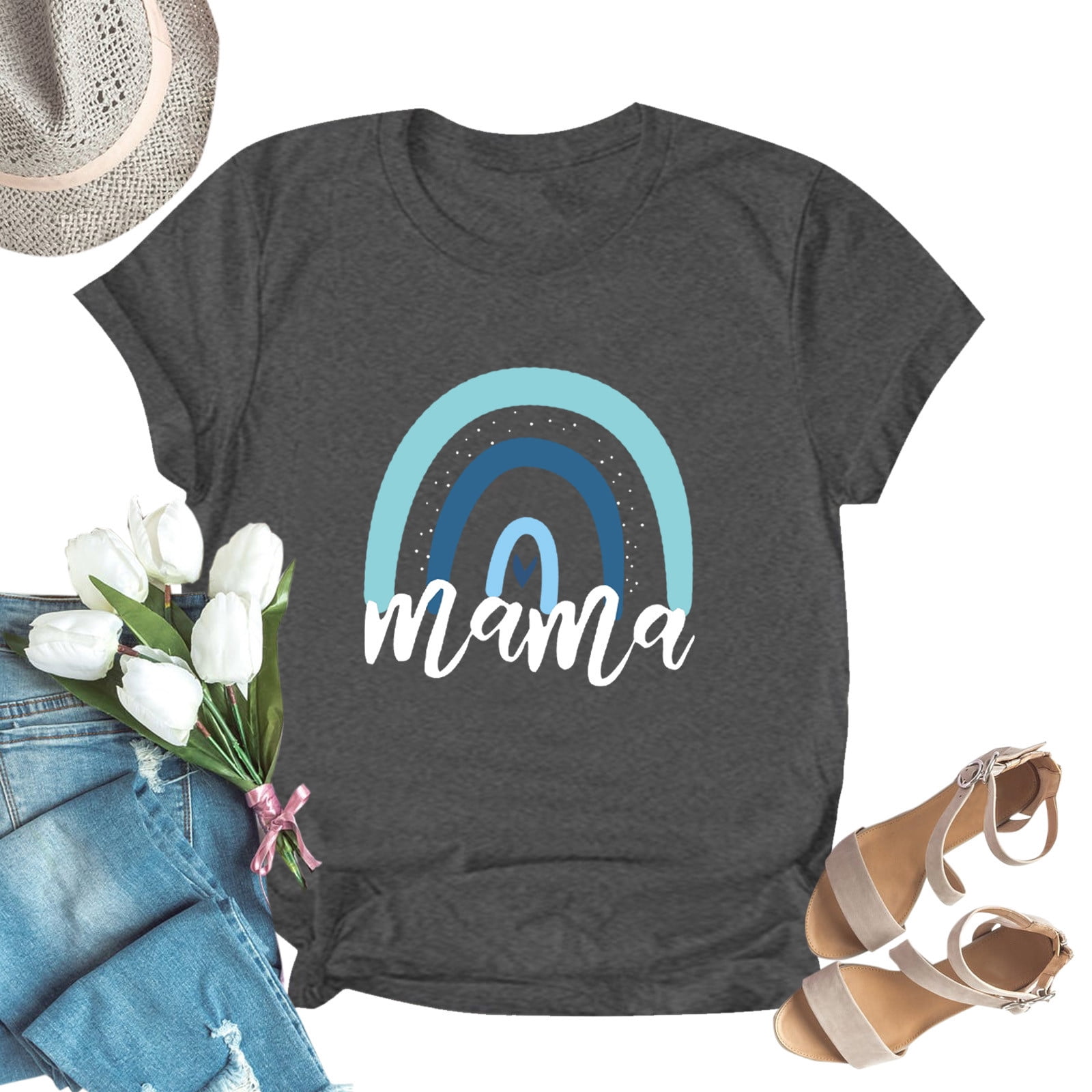 Tomteamell Women's 'Cool MOM' Leopard Print T-Shirt - Short Sleeve Round Neck Tee