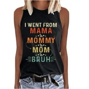 SOOMLON Mama Shirts Women Mama Letter Printed T-Shirt Mama Graphic Tee Casual Tops Vest Sweatshirt Crewneck I Went from Mama to Mommy to Mom Tee Sleeveless Black L