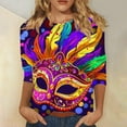 thumbnail image 1 of SOOMLON Mardi Gras Shirts Women Carnival Outfits Tuesday Party 3/4 Sleeve Tshirts Fancy Mask Print Tops Trendy Scoop Neck Shirts New Orleans Holiday Blouses 2025 Multicolor S, 1 of 5