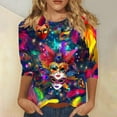 thumbnail image 1 of SOOMLON Mardi Gras Shirts Women Tuesday Tshirts Carnival Themed Party 3/4 Sleeve Tops Funny Mask Graphic Shirts Tunic Crewneck Outfits New Orleans Holiday Blouses 2025 Multicolor XL, 1 of 5