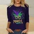 thumbnail image 1 of SOOMLON Mardi Gras T Shirt Womens Tuesday Tshirts Carnival Themed Party 3/4 Sleeve Tops Funny Mask Graphic Shirts Casual Crewneck Outfits New Orleans Parade Pullovers 2025 Purple XL, 1 of 5