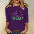 thumbnail image 1 of SOOMLON Mardi Gras Tee Shirts for Women Carnival Tops Tuesday Party 3/4 Sleeve Shirts Fancy Mask Print Outfits Plus Size Crew Neck Tshirts New Orleans Festival Tees 2025 Purple M, 1 of 5