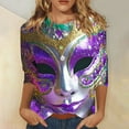 thumbnail image 1 of SOOMLON Mardi Gras Tee Shirts for Women Tuesday Tshirts Carnival Themed Party 3/4 Sleeve Tops Funny Mask Graphic Shirts Casual Crewneck Outfits New Orleans Parade Pullovers 2025 Purple S, 1 of 5