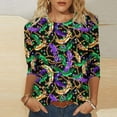 thumbnail image 1 of SOOMLON Mardi Gras Tops for Women Tuesday Shirts Carnival Themed Party 3/4 Sleeve Outfits Funny Mask Graphic Tshirts Tunic Crewneck Tops New Orleans Holiday Blouses 2025 Multicolor XL, 1 of 5