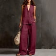 thumbnail image 1 of SOOMLON Matching Sets Women Outfits Plus Size V Neck Button Sleeveless Tees Loose Pants with Pockets 2 Piece Summer Set, 1 of 6