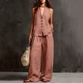 thumbnail image 1 of SOOMLON Matching Sets Women Outfits Plus Size V Neck Button Sleeveless Tees Loose Pants with Pockets 2 Piece Summer Set, 1 of 6