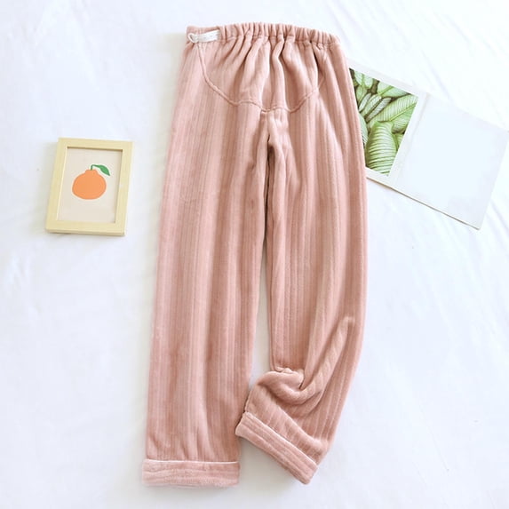 SOOMLON Maternity Pajama Pants Soft Flannel Solid Pajama Bottoms Women Tall Warm Winter Plush Lounge Sleepwear Sleep Pants Stretchy Comfy Straight Leg Pants Night Clothes Pink XL